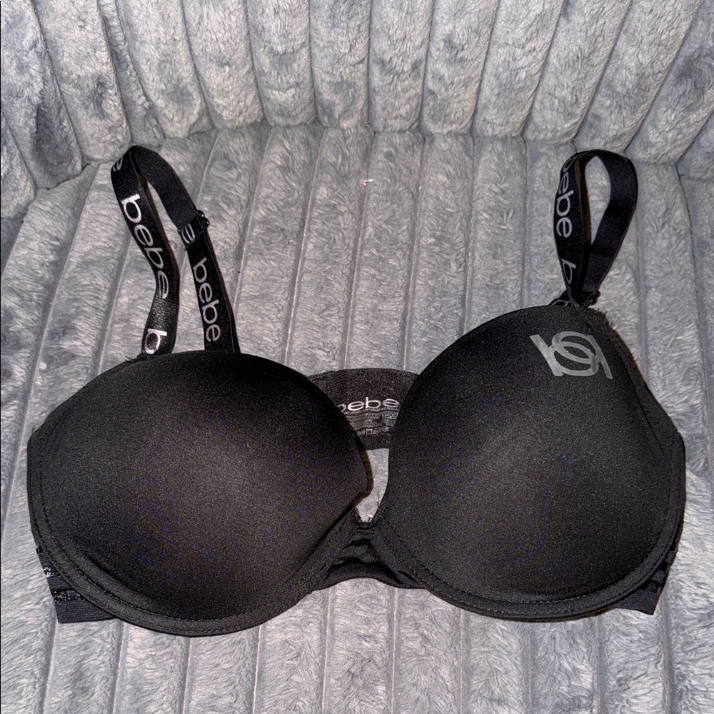 BNWT Bebe Black Padded with Logo Straps Bra 34DD